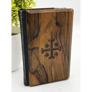 Antique KJV New Testament Olive Wood Cover Jerusalem Cross British Bible Society